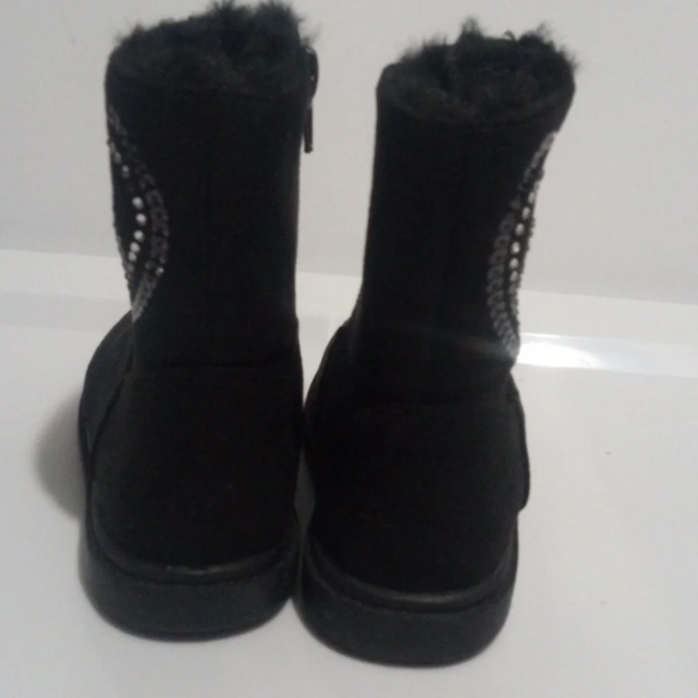 RACHEL SHOES Girl's Black Fur Ankle Boots with Rhinestones  SIZE 5 Toddler NWOT